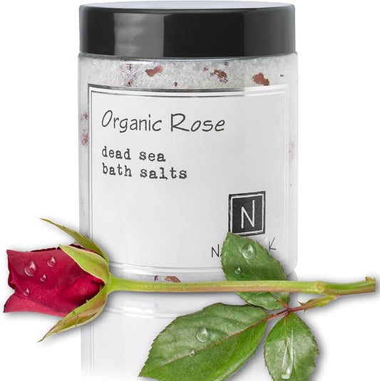 Organic Rose Bath Salts for Women & Men - Dead Sea Salt & Epsom Salt Soak and Scrub - Organic Rose Petals & Geranium Oil, Cruelty-Free, Sulfate-Free | 8 oz | Nabila K