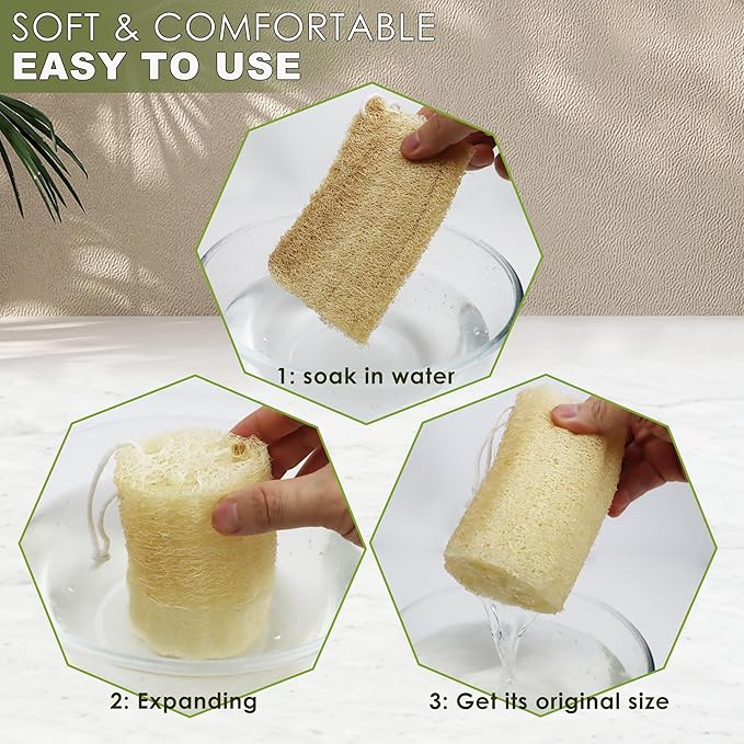 6 Pack Natural Loofah Exfoliating Body Scrubber, 5 Inches Organic Luffa Bath Sponge Exfoliating Shower Body Scrubber for Deep Cleaning & Smooth Skin, Natural Real loofah Sponge for Men & Women