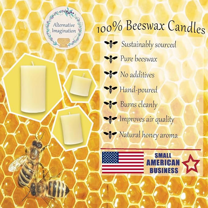 100% Pure Beeswax Candle – Long Lasting Burn – Non-Toxic & Hypoallergenic – Natural Honey Aroma – Handcrafted – Sustainably Sourced – Alternative Imagination – 3x4 Inch – White
