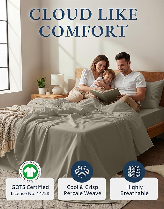 LANE LINEN Twin XL Bed Sheets Set - 100% Mercerized Organic Cotton Twin XL Sheets Set, Soft & Comfy Percale Weave, Machine wash Low Pilling Fade Resistant Luxury Hotel Style Twin XL Sheet Set - Silver