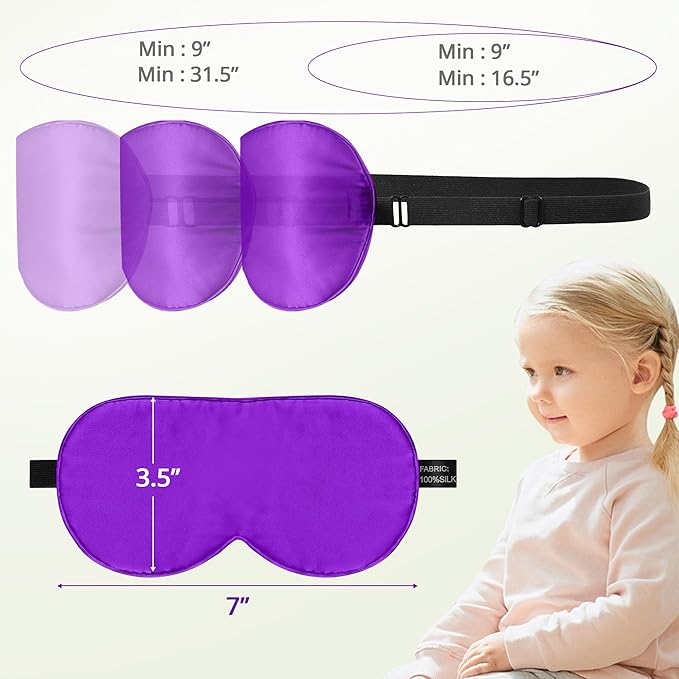 Kids Sleep Mask Eye Cover, 100% Real Natural Pure Silk Eye Mask with Adjustable Strap, Blindfold Kids Eye Mask for Sleeping, Eye Shade for Boys Girls and Adult, Pressure-Free Comfort (Violet)