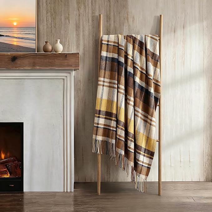 100% Wool Blanket Throw,Farmhouse Plaid Wool Blanket with Compact Bag, Rustic Soft Lightweight Blanket for Couch,Sofa,Bed & Lounging Decoration,Travel Blanket for Car,Airplane,Ideal Gifts 55"x83"