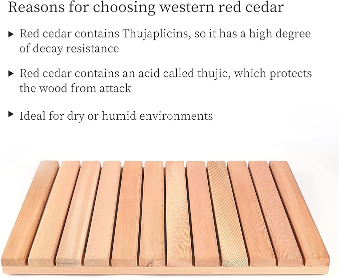 bingaai Cedar Wood Shower Mat, Cedar Wooden Bath Mats, Wood Bath Mat 23.6 × 15.7 in, Shower Stall Mat Non-Slip for Bathroom Bathtub Spa Sauna Garden Home, Wooden Floor Mat Large for Indoor and Outdoor