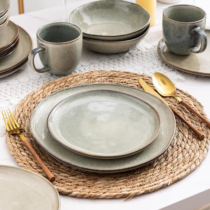 AmorArc Ceramic Dinnerware Sets,Handmade Reactive Glaze Stoneware Plates and Bowls Sets,Highly Scratch Resistant | Dishwasher & Microwave Safe Dishes Set,Service for 4 (12pc)
