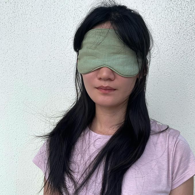Eye mask Pure Linen Sleep Mask with Elastic Band, No Pressure On Eyes,Side Sleeper Eye Cover Organic Cotton Core Blindfold,Napping & Yoga Travel Essentials (Sage Green)