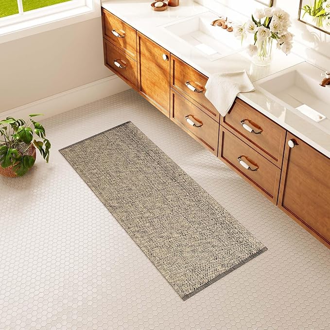 LEEVAN Washable Runner Rug 2'x5', Natural Hallway Runner Rug, Hand-Woven Reversible Entryway Rugs, Modern Bedroom Rugs, Farmhouse Bathroom Mat, Sturdy Laundry Room Long Carpet for Sink