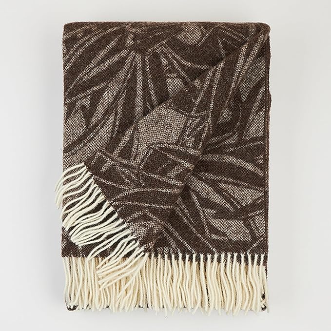 | Wool Blanket/Throw | 100% New Zealand Wool | Perfect for Home and Outdoors | Virgin Wool Blanket with Fringes 55"x79" (140 x 200 cm) (Brown Leaves)