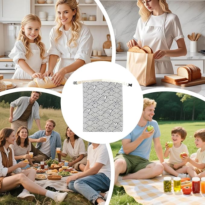 Reusable Beeswax Bread Bags - Cotton Bread Storage | 2 Pack Freshness Bags | Natural Beeswax Lining, Washable Reusable Design, Large Capacity Storage, Secure Closure, for Homemade Sourdough &