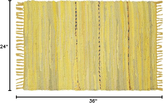 Cotton Rag Rug 24x36'' | 2x3' Multicolor Area Rug - Hand Woven, Washable & Reversible with Tassels - Perfect for Living Room, Kitchen, Entryway, or Bedroom (Mustard Multi)