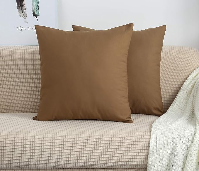 TangDepot Handmade Decorative Solid 100% Cotton Canvas Throw Pillow Covers/Pillow Shams, (28" x28" , Light Coffee, 1 Count (Pack of 1)) | 100% cotton, same-color zip, machine wash & air dry. For living room, bedroom, office, car. 42 colors, 449 sizes. ...