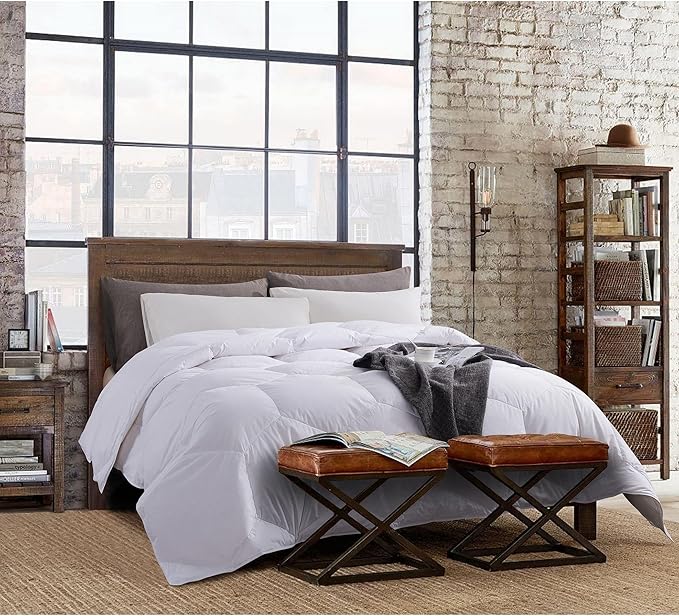 Feather and Loom Honeycomb Stitch Down Alternative All Season Comforter - Soft and Easy Care Microfiber Cover, Hypoallergenic High Loft Fiber Fill, Machine Washable - Color: White Size: Twin