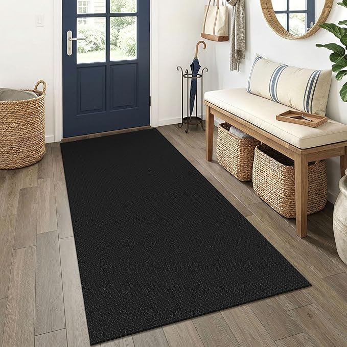 EARTHALL Woven Runner Rug 3x6 Ft Washable Runners for Hallways Wide Non Slip Entryway Rug Braided Kitchen Runner Indoor Floor Carpet for Entryway, Hallway, Kitchen, Bedroom, Black/Grey