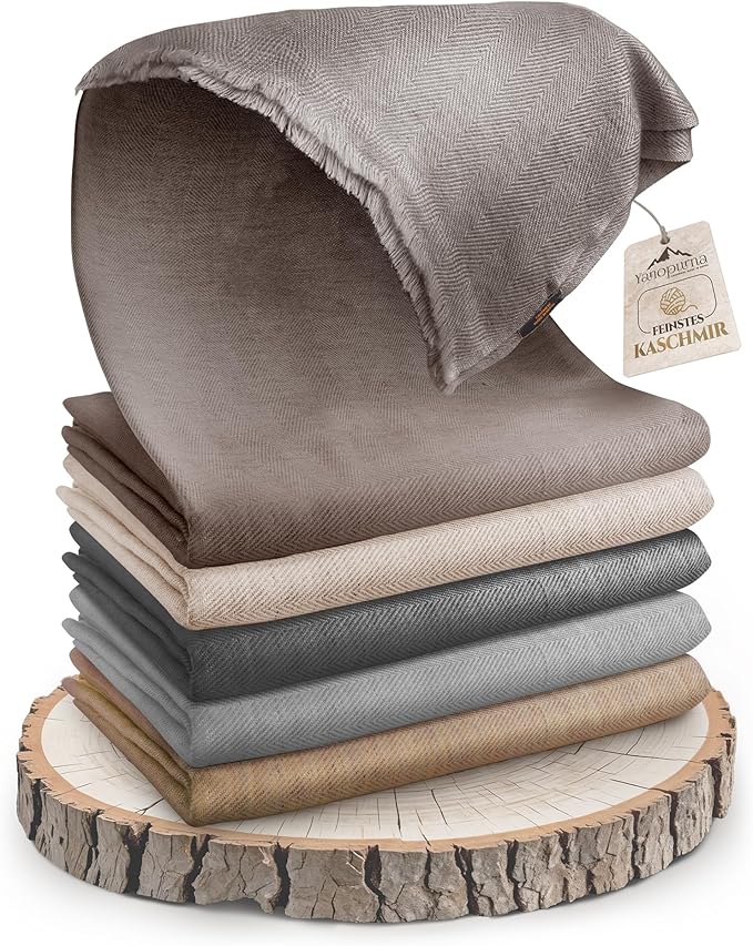 Cashmere Blanket – Hand Woven 100% Pure Wool Throw Blanket, 135 x 270 cm – Fine Herringbone Pattern Cozy, and Soft Blanket for Bed, Sofa, or Couch - Made in Nepal