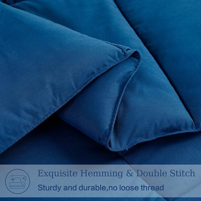 EASELAND Full Size Down Alternative Comforter - Quilted Duvet Insert for All Seasons, Soft Lightweight with Corner Tabs, Summer Winter Warm Bedding, Navy 82×86 Inches