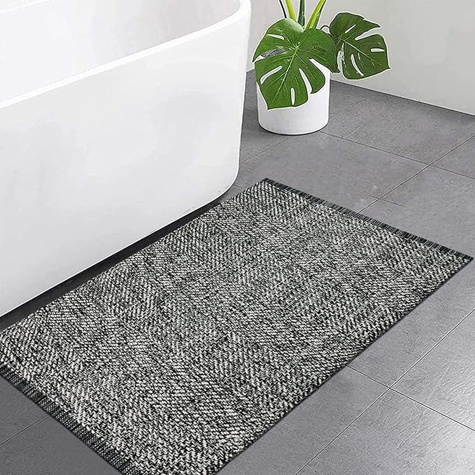 LEEVAN Washable Bathroom Rug, 2'x3' Black Woven Entryway Rug Front Door Mat Cotton Small Kitchen Rugs, Modern Reversible Laundry Room Farmhouse Carpet for Foyer Front Porch Decor