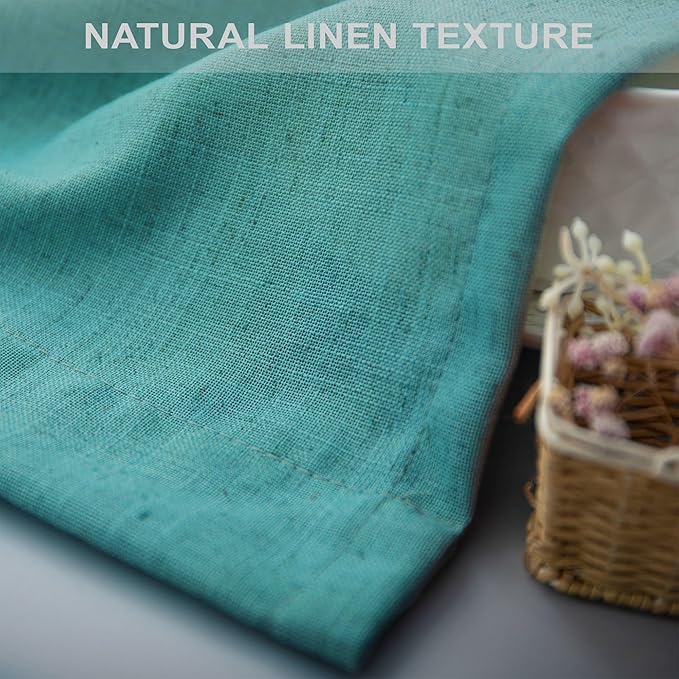 Mid Century Modern Teal Curtains 96 Inches Long 2 Panels for Living Room Bedroom Linen Sheer Semi Privacy Lightweight Light Filtering Drapes for Dining Room Office Farmhouse Coastal Decor 52x96 Length