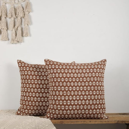 Trade Star Decorative Premium Quality Cushion Covers Throw Pillow Cases Set of 2 Handloomed Pillow Covers Cotton Farmhouse Decor Pillow Shams 18x18 Inches