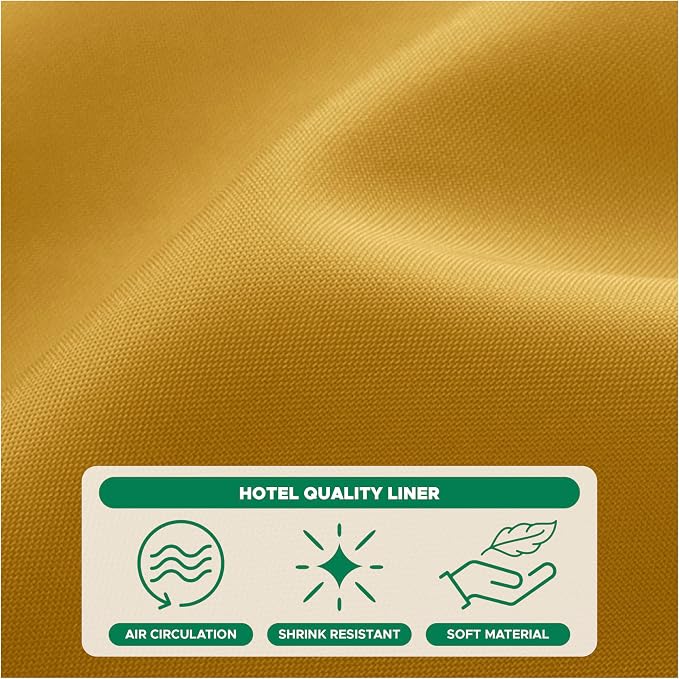Biscaynebay Hotel Quality Fabric Shower Curtain Liner 72 Inch by 72 Inch, Gold Water Resistant Bathroom Curtains Rust Resistant Grommets & Weighted Bottom Hem Machine Washable