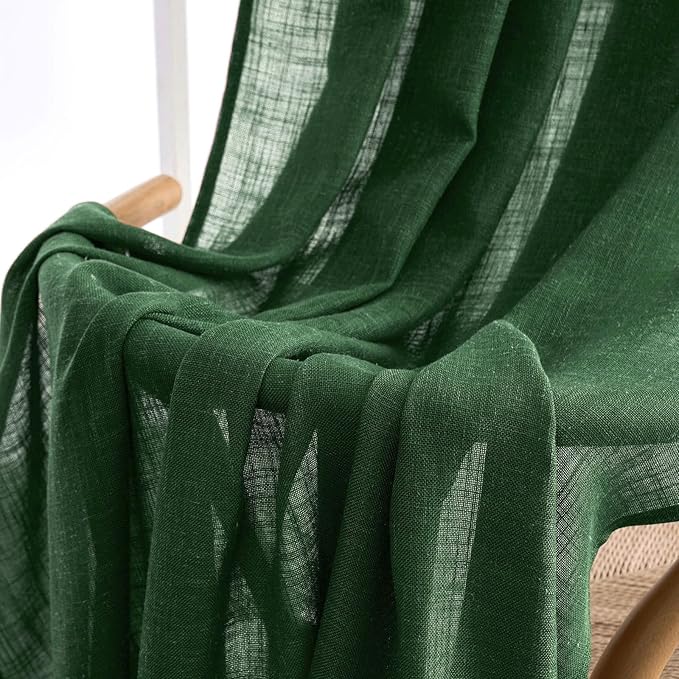 MIULEE Emerald Green Linen Curtains 108 Inches Long for Bedroom Living Room, Soft Thick Linen Textured Window Drapes Semi Sheer Light Filtering Back Tab Rod Pocket Christmas Decor, 2 Panels