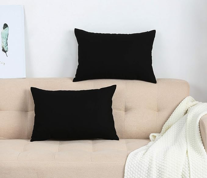 TangDepot 100% Cotton Solid Throw Pillow Cover 12x20 Black | 100% cotton, same-color zip, machine wash & air dry. For living room, bedroom, office, car. 42 colors, 96 sizes. Cover only.