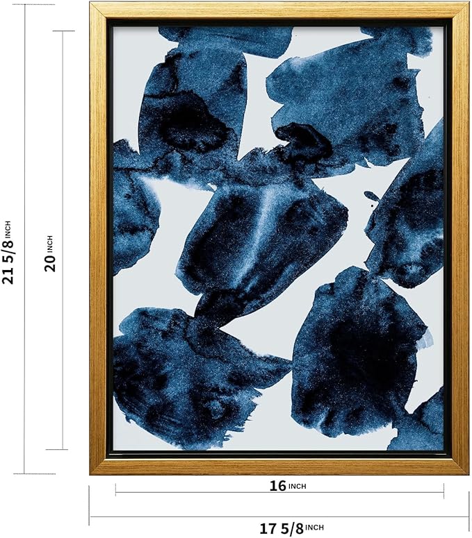Monem Art Blue Abstract Watercolor Texture Print - Minimalist Modern Art Poster - Wall Decor for Living Room, Bedroom or Office - 16x20 Gold Framed CANVAS Wall Art by Mareike Bohmer