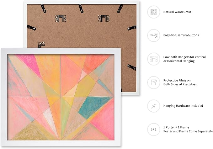 Monem Art Colorful Geometric Abstract Painting Print - Pastel Art Deco Style Art Poster - Wall Decor for Living Room, Bedroom or Office - 16x20 White Framed Wall Art by Renee Stramel