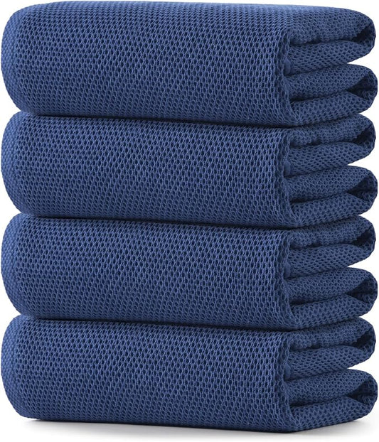 REDKISS 100% Cotton Waffle Weave Bath Towels 4 Pack - 27.5x55 Inches| Lightweight, Quick Dry & Highly Absorbent,Perfect for Spa, Gym, Travel, Guest Bathroom-Blue