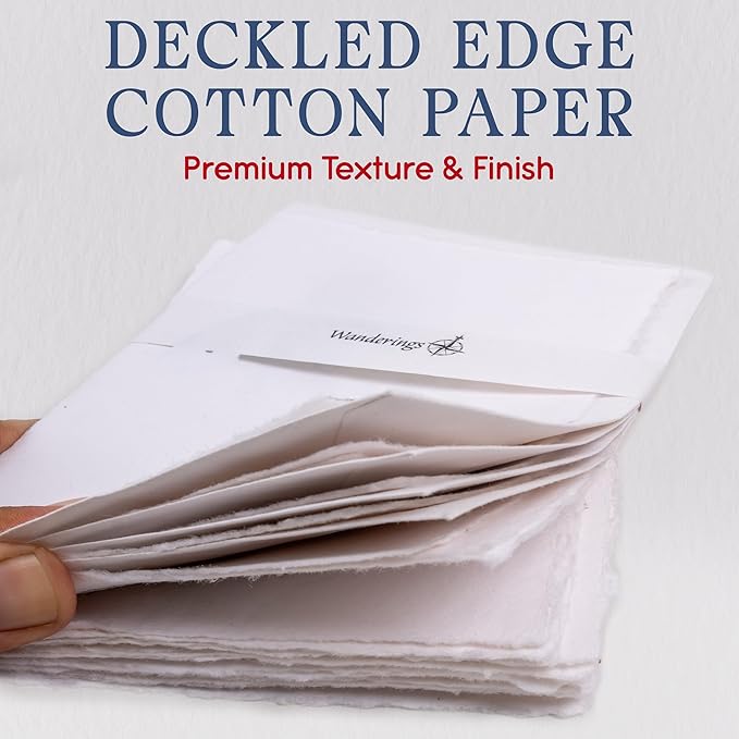 WANDERINGS Handmade Deckle Edge Blank Greeting Cards & Envelopes - 300 GSM Paper– 20 Cards for Invitations, Thank Yous, Greeting, Get Well and Birthday Cards (Blank)