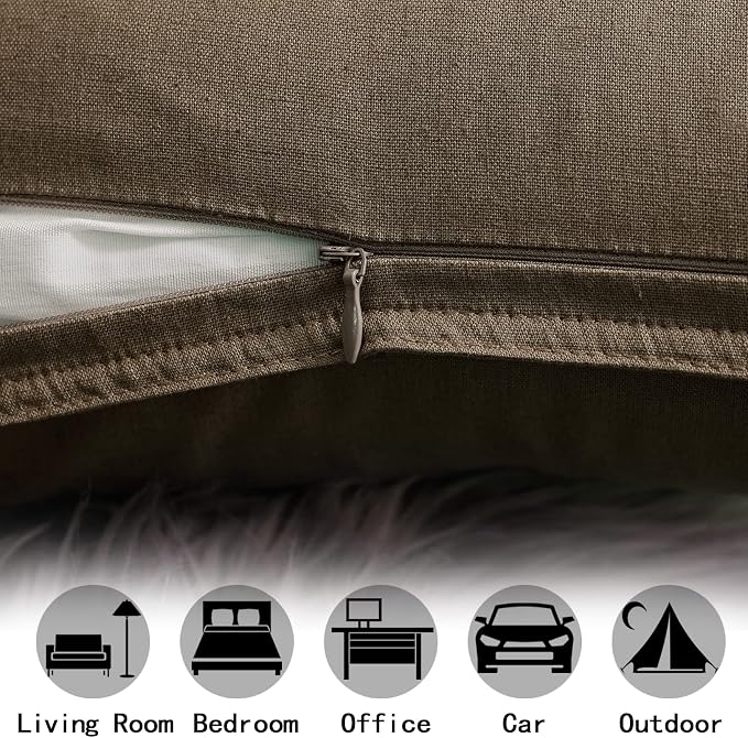 Jeanerlor Pack of 2 24 x 24 Inch Cotton Linen Soft Soild Decorative Square Throw Pillow Covers Green Cushion Case Set for Bedroom/Sofa/Car 60 x 60 cm, Khaki