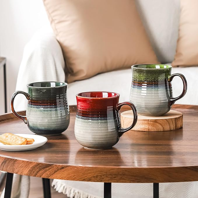 21 oz Large Ceramic Coffee Mugs, Pottery Mug Handmade, Ceramic Tea Cups with Handle for Office and Home, Dishwasher and Microwave Safe (Ink Green)