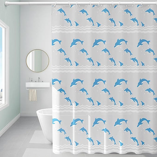Plastic Shower Curtain Liner, Premium EVA 6G Dolphin Shower Curtain, Shower Curtains for Bathroom with 3 Magnetic Weights and Rustproof Grommets (Dolphin, 72x72 in)