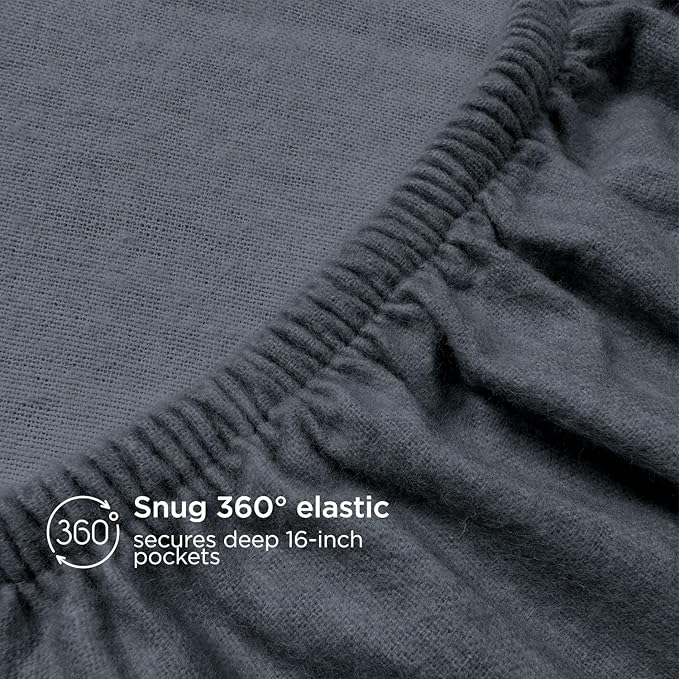 Briarwood Home® Printed Flannel Sheet Set, 100% Natural Cotton, Soft, Warm & Deep Pocket, Advanced Nano-Tech Making it Resistance to Pilling; Brushed 6 Times for Softness (Charcoal, Twin)