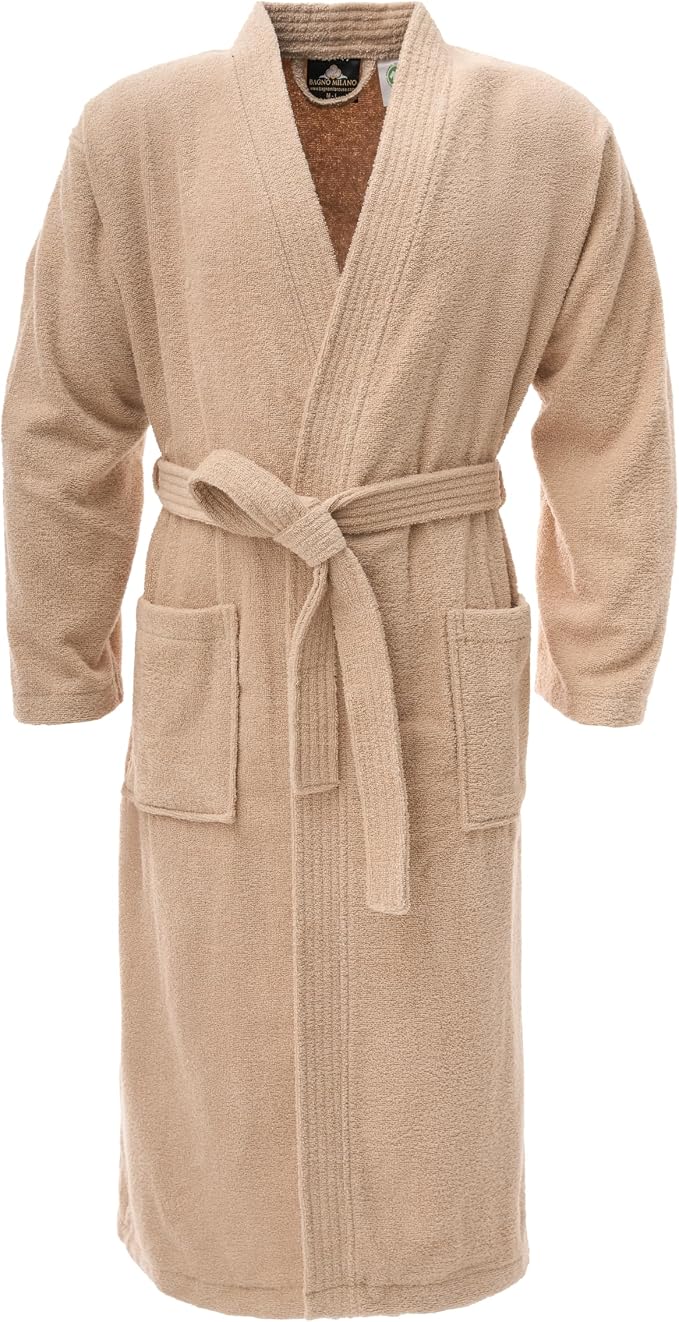 BAGNO MILANO Organic Men Bathrobe, GOTS Certified Organic Turkish Cotton Luxury Kimono Robe, Made in Turkey