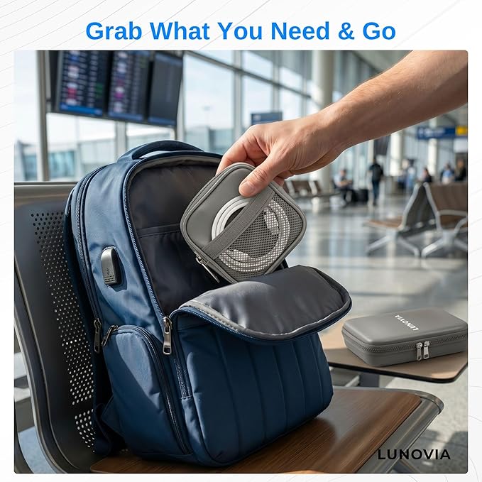 Mid-Size Tech Organizer with Removable Pouches – Hard Shell Travel Case for Cables, Chargers & Accessories | Electronics Organizer for Travel