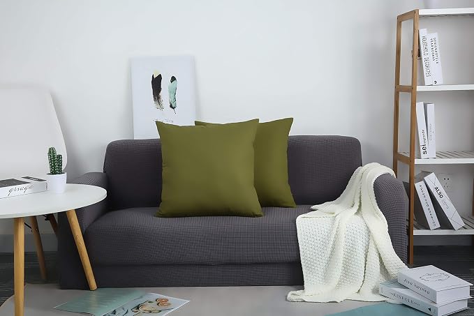 TangDepot 100% Cotton Solid Throw Pillow Cover 12x12 Olive Green | 100% cotton, same-color zip, machine wash & air dry. For living room, bedroom, office, car. 42 colors, 36 sizes. Cover only.