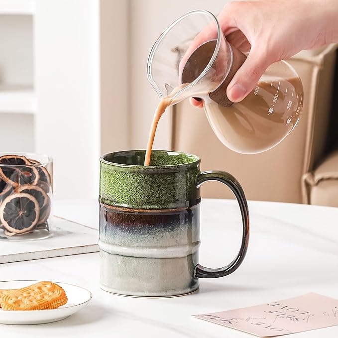 Coffee Mug, 22 oz Beer Mugs Large Ceramic Coffee Mug Tea Cups, Handmade Mug with Big Handle for Office and Home, Dishwasher and Microwave Safe (Light Green)