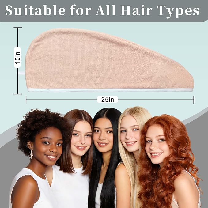 VOOVA & MOVAS Gray & Pink Microfiber Hair Towel, 2-Pack Non-Button Elastic Loop Hair Turban, Velvety Soft Anti Frizz Hair Wrap, High Water Absorption Cut Blow-Dry Time