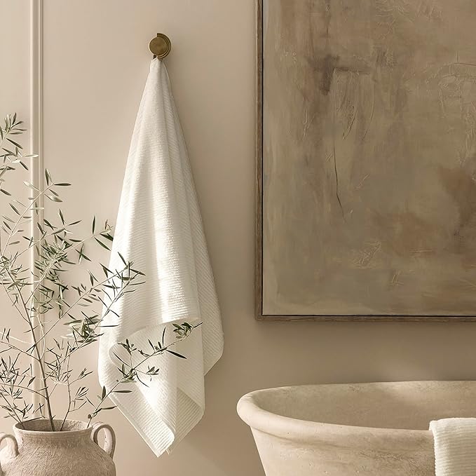 BOLL & BRANCH Turkish Ribbed Bath Towel - Cream - 100% Organic Turkish Cotton - Soft Absorbent Quick Dry Luxury Spa Bath Towel with Ribbed Texture - Durable Sustainable Comfort