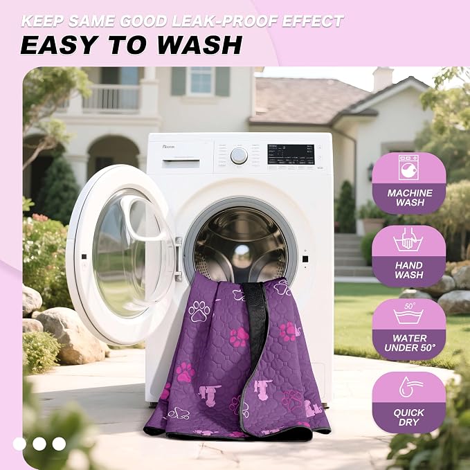WanpeeGoo Washable Pee Pads, Puppy Pee Pad for Dogs, 2 Pack Absorbent Reusable Training Dog Pads Pet Puppy Pads, Non-Slip Potty Pads for Whelping, Playpen, Crate, Bed, Purple 48"x48"