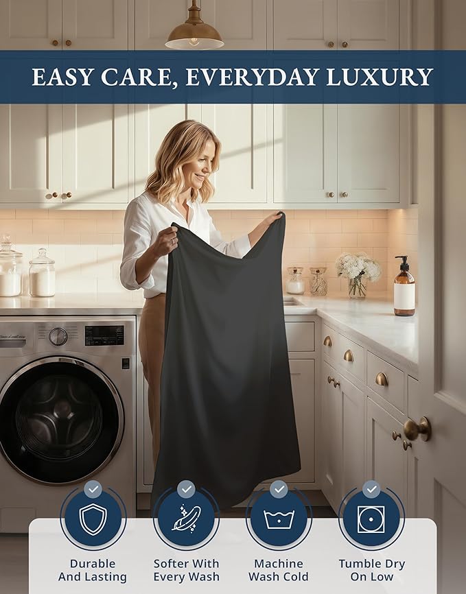 LANE LINEN 100% Egyptian Cotton Sheets Set Full Size Bed - 1000 Thread Count, Fully Elasticized Reinforced Seams Extra Deep Pocket Full Sheets Set, No Pill Fade Resistant Cooling - Black