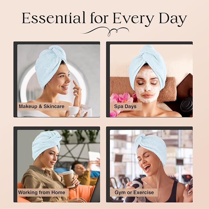 Lili&James 100% Cotton Hair Towel Wrap for Women & Kids – 420 GSM Quick Dry Hair Turban with Double Button Loop, Anti Frizz Non Microfiber Hair Drying Towel for Curly, Long & Thick Hair (Blue)