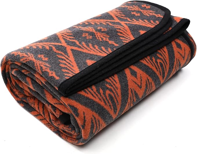 PuTian Merino Wool Blanket - 4 lbs Warm, Thick, Washable, Large 87" x 63" Throw for Outdoors, Camping, Couch, Bed, Travel - Super Soft - Bohemia Orange