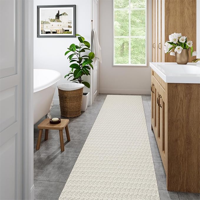 Collive Long Runners Rug for Hallways 2.6x8 Washable Kitchen Runner Rugs Non-Slip Rubber Backed Boho Hallway Runner Rug Tan Braided Farmhouse Carpet Floor Runner for Hall Bedroom Doorway