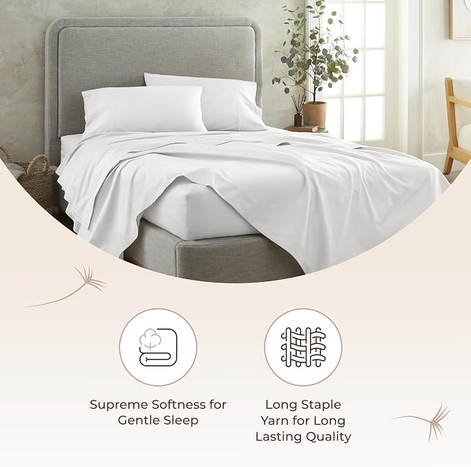 Organic California King Fitted Sheet Only Deep Pocket - 100% Organic Cotton Sheets with 300 Thread Count Sateen Weave GOTS & Fairtrade Certified - Soft Fitted Bed Sheets Only (White, Cal King)