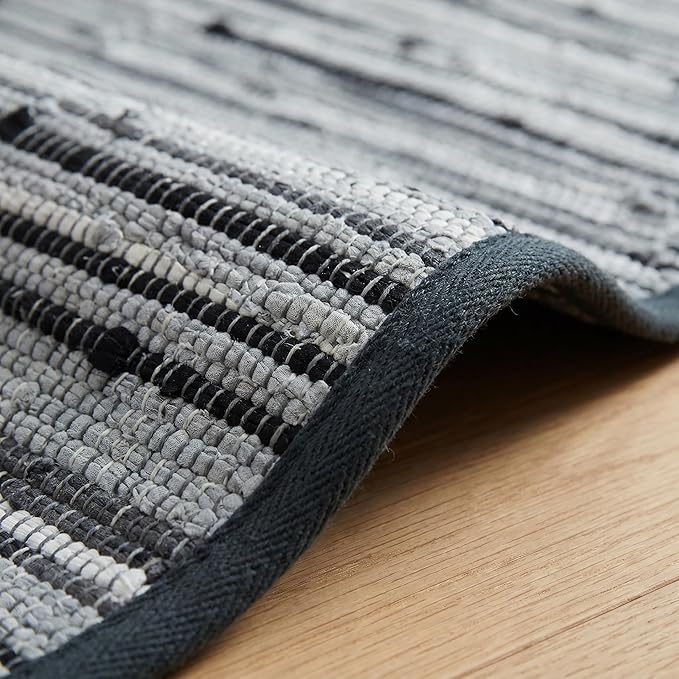 Cotton Hand Woven Chindi Area Rug 4 Feet Round - Charcoal, Reversible Large Durable Indoor Décor Carpet Ideal for Bedroom, Living Room, Nursery | Grey Soft Farmhouse Circle Floor Mat for Home Space