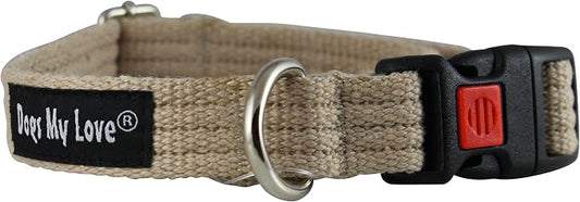Cotton Web Adjustable Dog Collar with Locking Device 4 Sizes Beige (Medium: Neck: 14"-19"; Width: 3/4")