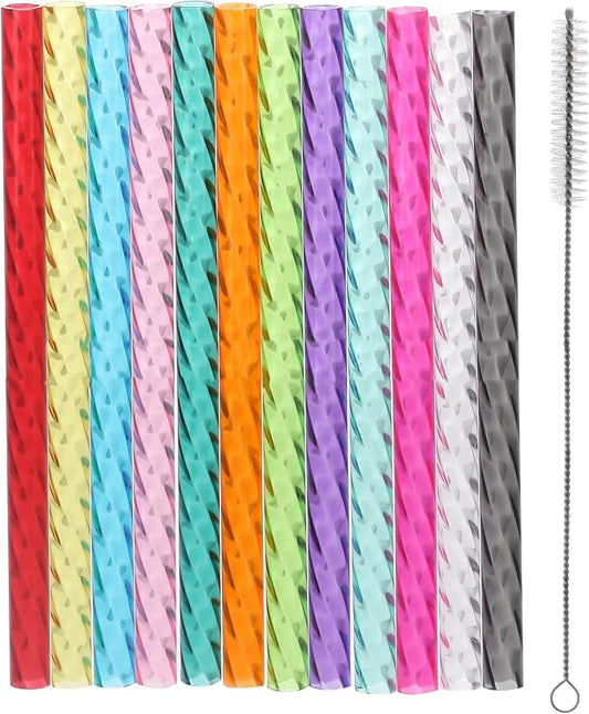 Dakoufish 5 Inch Reusable Clear Plastic Swirl Drinking Straws for Short Mini 6 oz-8 oz Jars and Tumblers,Set of 12 Pcs Replacement Straws & 1 Cleaning Brush (5inch,12color)