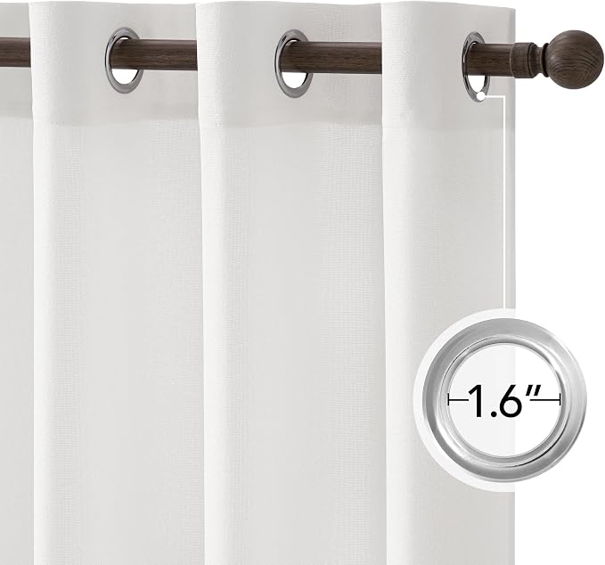 NICETOWN White Linen Curtains 84 Inches Long 2 Panels for Bedroom Living Room, Privacy Linen Textured Window Drapes Semi Sheer Light Filtering Grommet Burlap Look Curtains, 52" W x 84" L