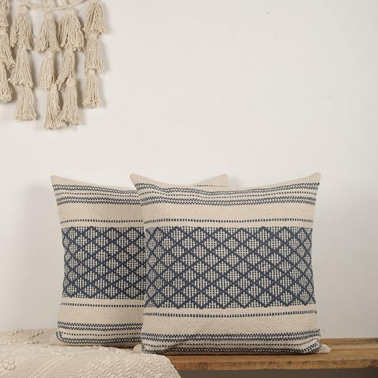 Trade Star Handloomed Pillow Cover Set of 2 Cushion Covers Decorative Cotton Throw Pillow Case Premium Quality Pillow Sham Farmhouse Decor 18x18 Inches