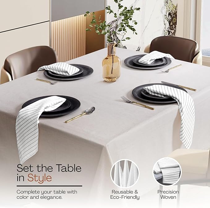 Ash Grey Stripe Cloth Napkins Set of 12, 18x18 Inch, 100% Cotton, Reusable and Washable Fabric, Soft, Classic Striped Table Dinner Napkin for Everyday Dining, Luncheon, Formal Events